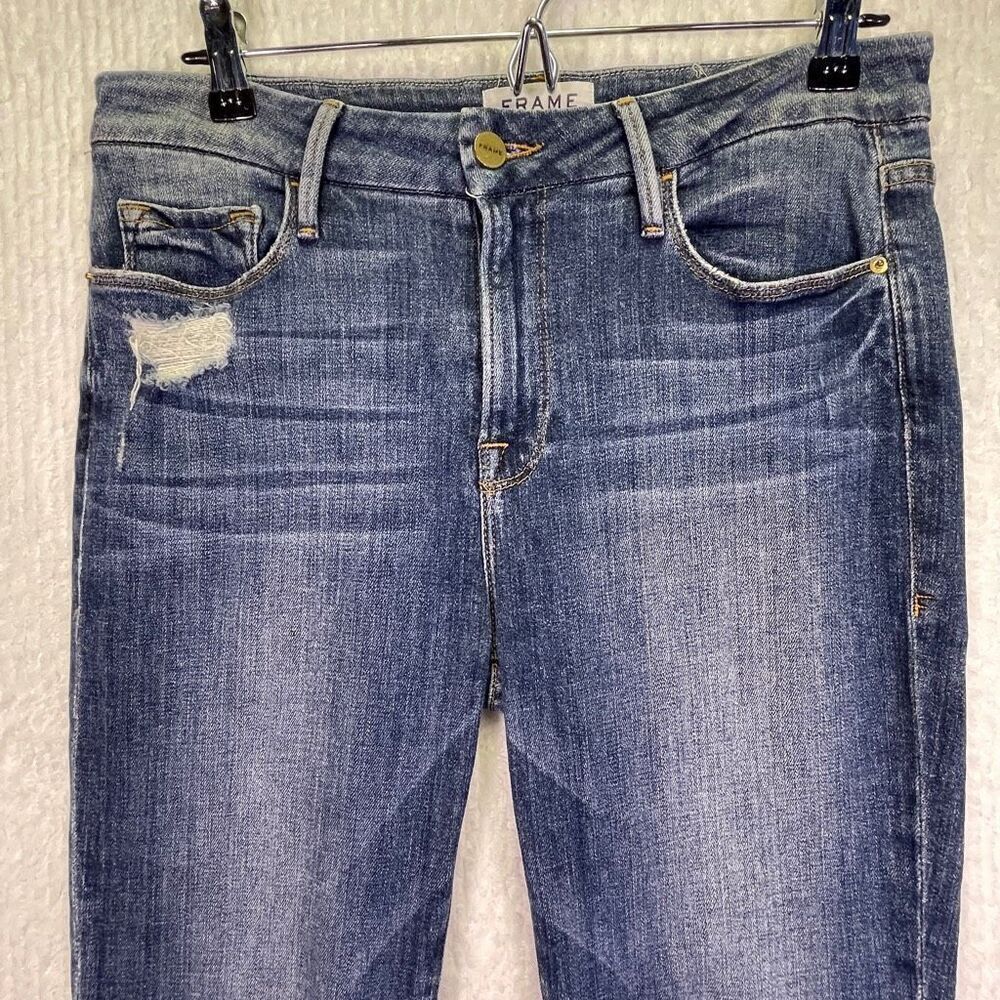 Frame Blue Roberts Distressed Le Crop Mini Released Hem Bootcut Jeans Size 28 - Picture 3 of 10